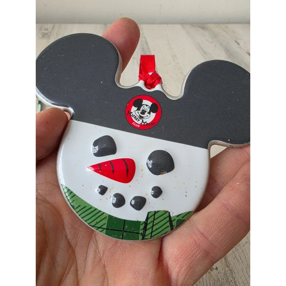 Vintage porcelain Mickey ears plaid ornament‎ Disney snowman Xmas tree